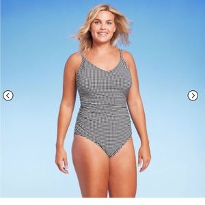 COPY - NWT Sona Kol textured gingham white black 1 piece bathing suit.